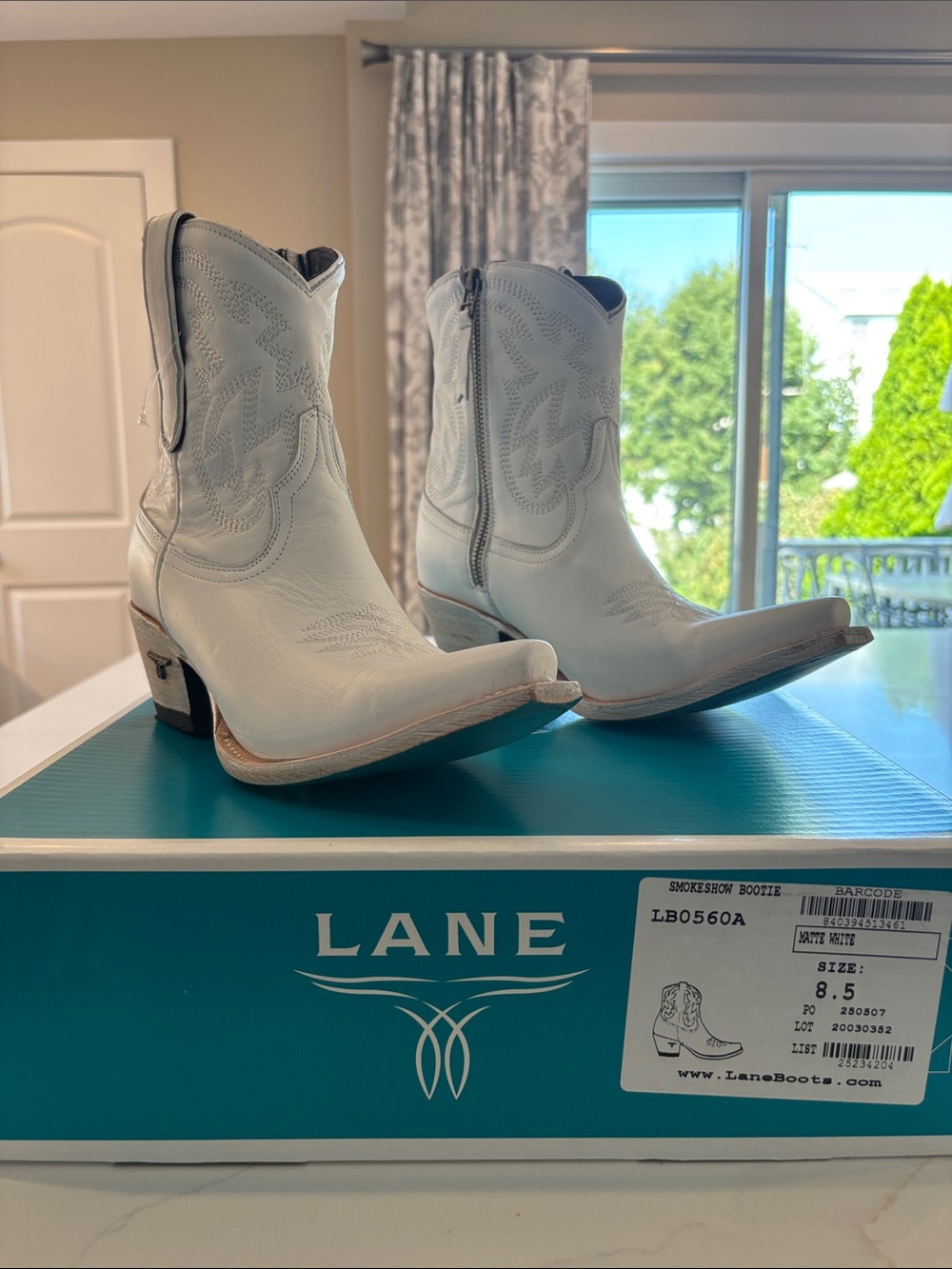 Lane White Western Ankle Booties with Side Zip